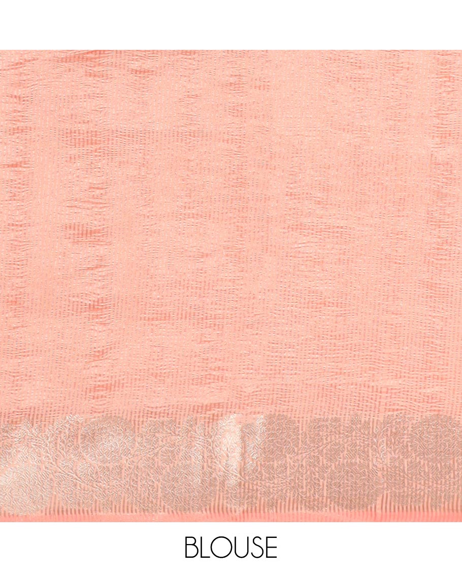 Pink crushed saree, floral creeper zari border & pallu of stripes