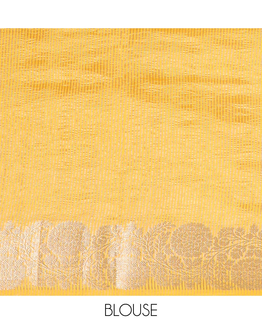 Pink crushed saree, floral creeper zari border & pallu of stripes