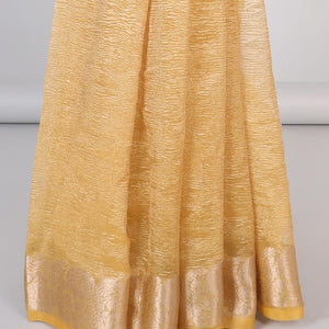 Pink crushed saree, floral creeper zari border & pallu of stripes