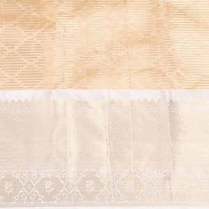 Yellow checked semi-banaras tissue saree, contrast traditional zari design border & intricate pallu