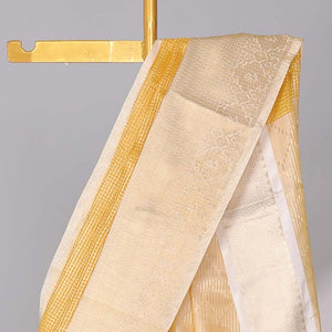 Yellow checked semi-banaras tissue saree, contrast traditional zari design border & intricate pallu