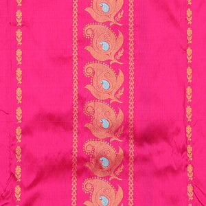 Pink zari designs pure-silk half saree, contrast zari design blouse, traditional zari design border & intricate dhavani