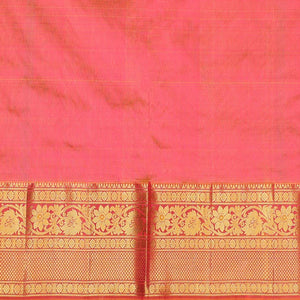 Pink zari designs pure-silk half saree, contrast zari design blouse, traditional zari design border & intricate dhavani