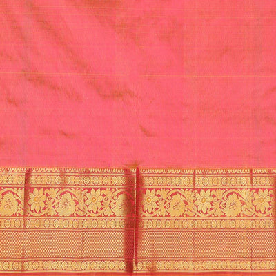 Pink zari designs pure-silk half saree, contrast zari design blouse, traditional zari design border & intricate dhavani
