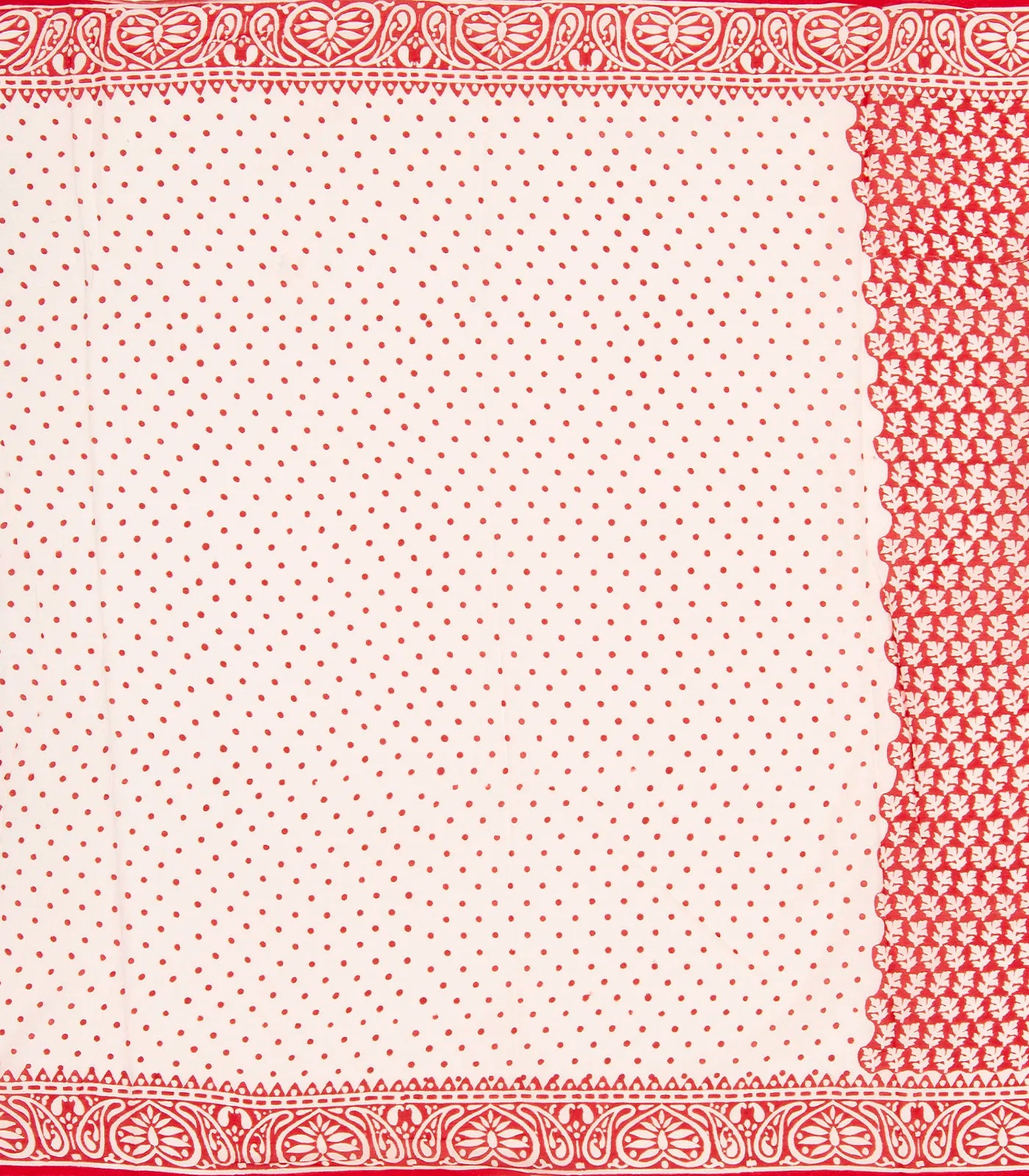 Red Woven Jaipur Cotton Saree Printed With White Floral Motifs