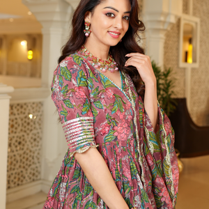 Multi Rose Handblock Sharara Set