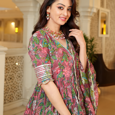 Multi Rose Handblock Sharara Set