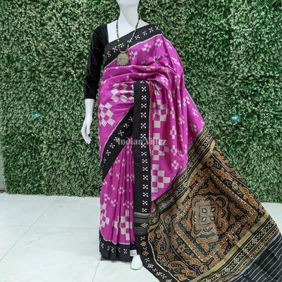 Rani Pink Black Pasapali Contemporary Silk Saree
