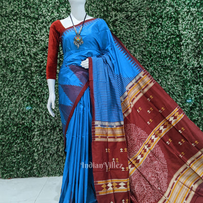 Sky Blue with Shoulder Design Sambalpuri Ikat Silk Saree