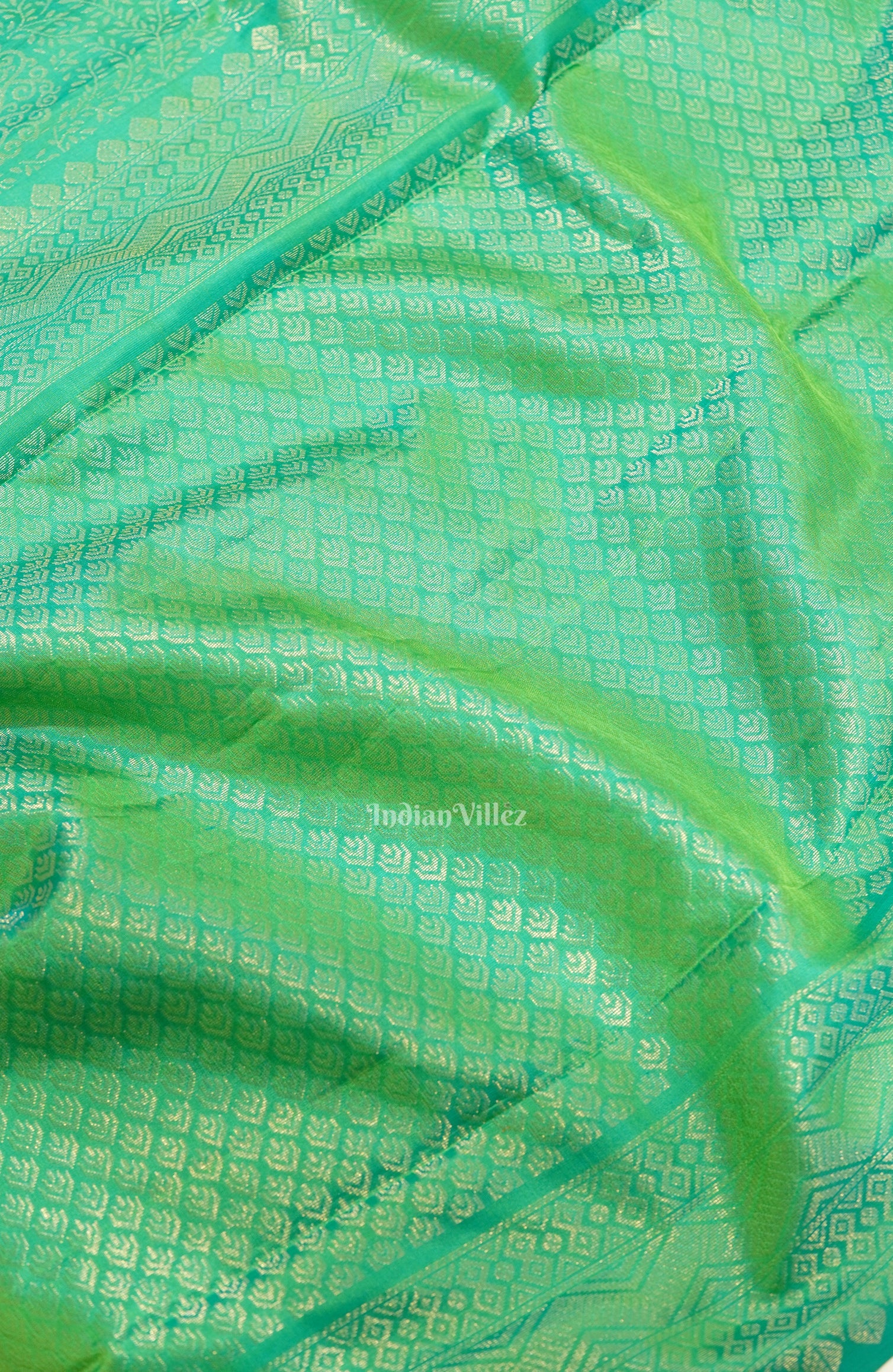 Green Golden Work Without Border Pure Kanjivaram Silk Saree