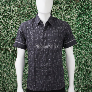 Black Geometric Shape Odisha Ikat Cotton Half Sleeve Shirt for Men