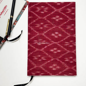 Red Handmade Ikat Woven Cotton Fabric Cover Diary