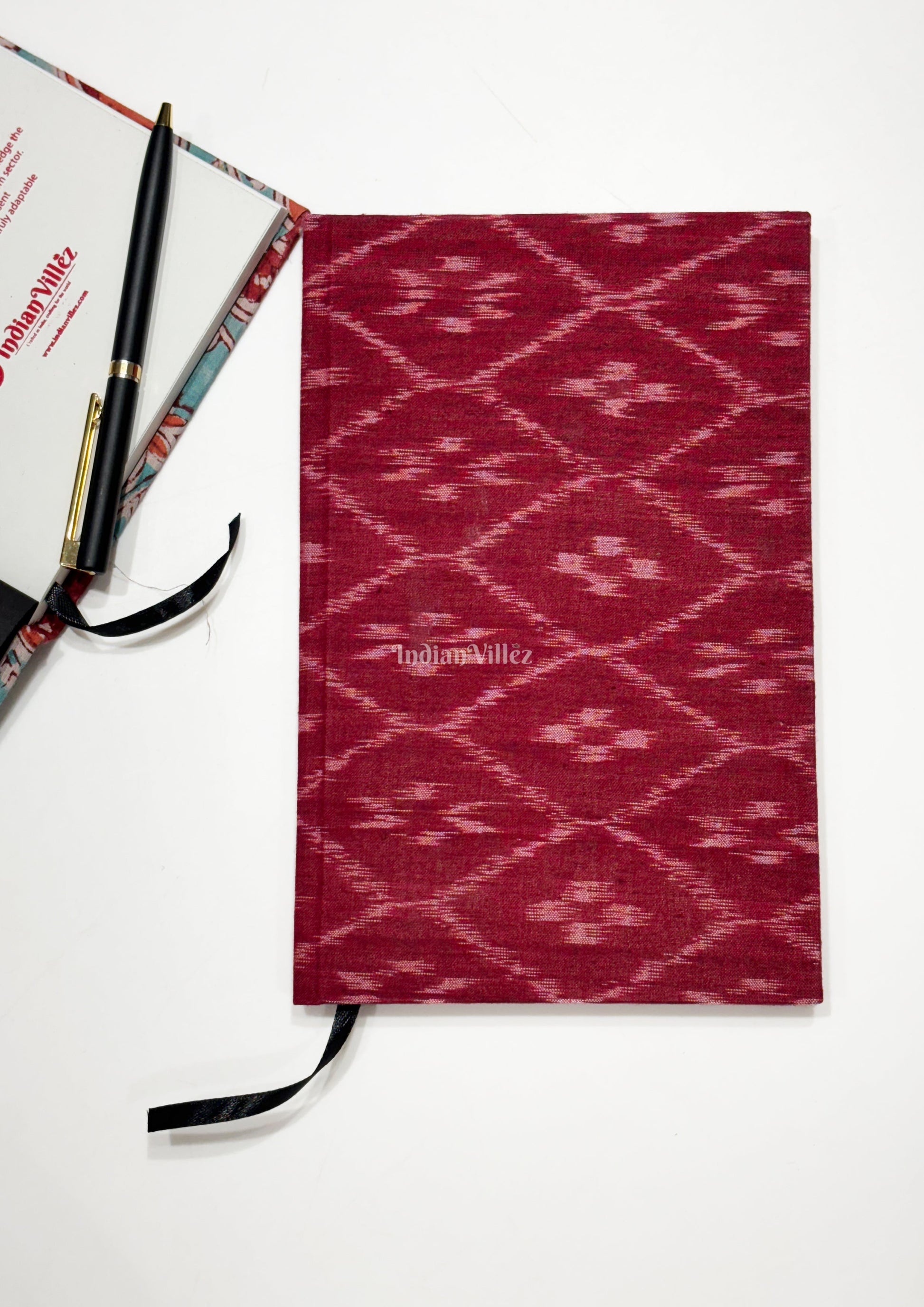 Red Handmade Ikat Woven Cotton Fabric Cover Diary