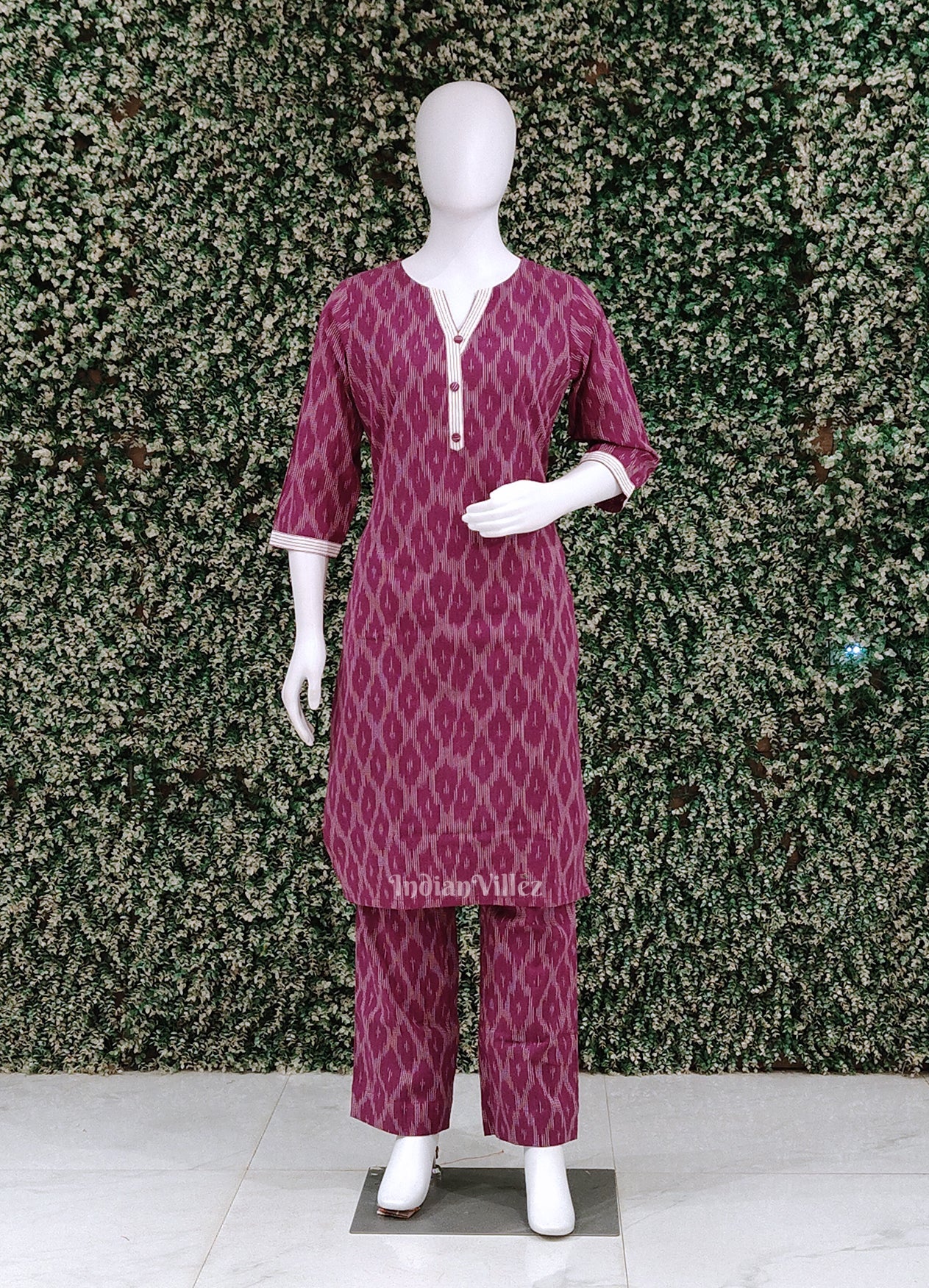 Purple Pochampally Cotton Kurti Set with Pallazo (Co-Ords Set)