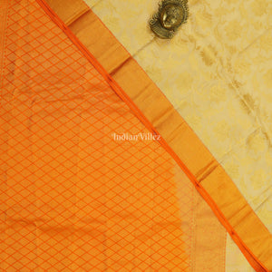 Cream With Orange Border Pure Kanjivaram Silk Saree