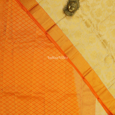 Cream With Orange Border Pure Kanjivaram Silk Saree