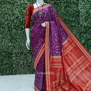 Purple Red Tribal Body Anchal Sambalpuri Silk Saree