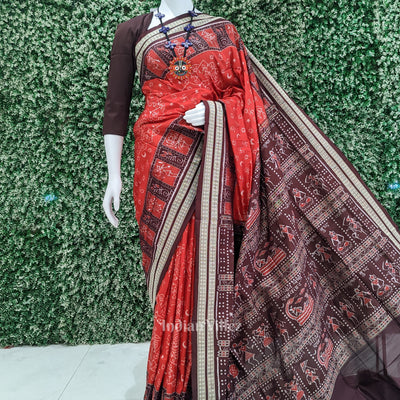 Red Odisha State Award Winning Dasaabatar Theme Sambalpuri Silk Saree