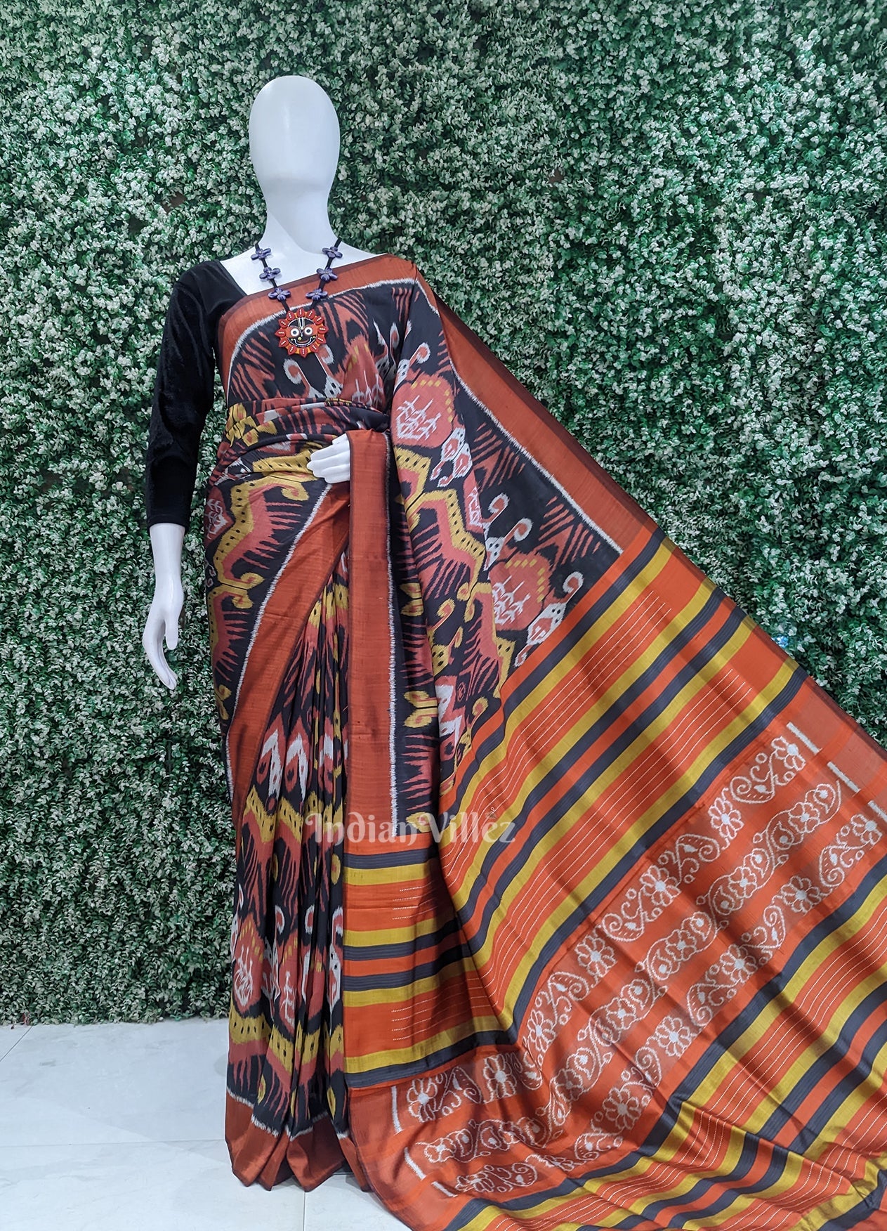 Maroon with Multicolor Cambodian inspired Designer Contemporary Silk Saree