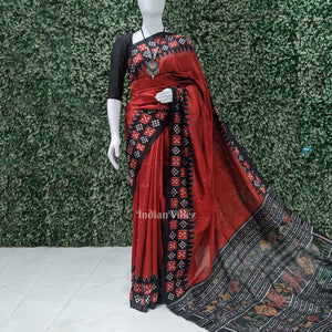 Red Single Butta Border Pasapali Contemporary Silk Saree