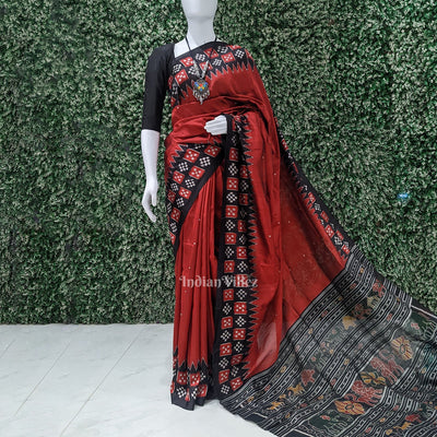 Red Single Butta Border Pasapali Contemporary Silk Saree