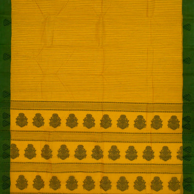 Mustard Bengal Cotton Saree With Dotted Stripes