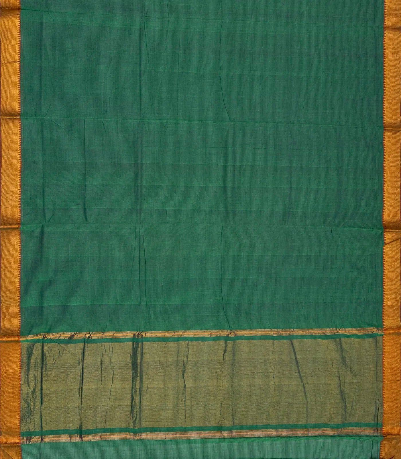 Sea Green Mangalagiri Cotton Saree With Stripes & Zari Border