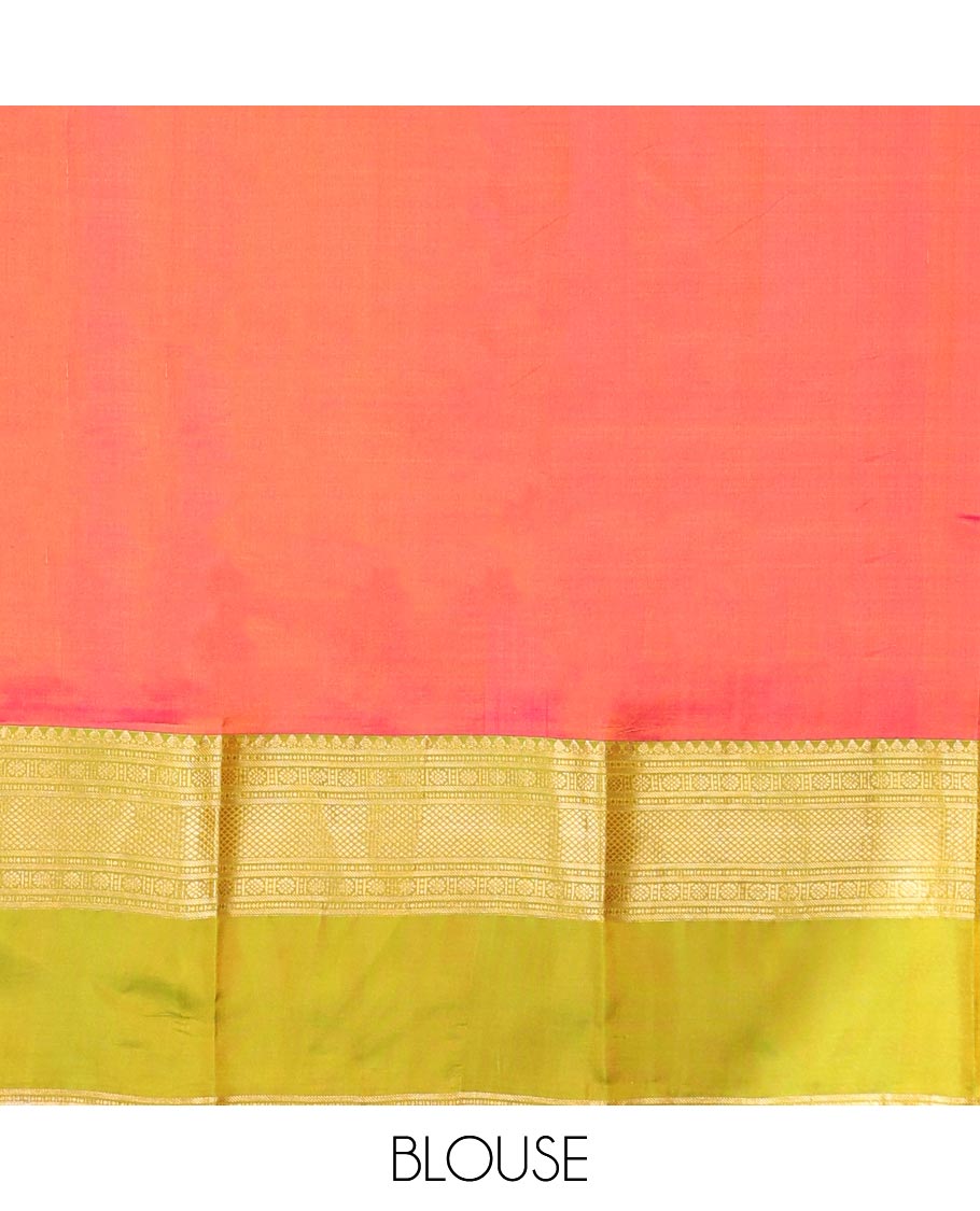 Yellow zari buttas silk saree, contrast ganga jamuna border of muthu, poun & kuyil kann &  pallu of intricate designs