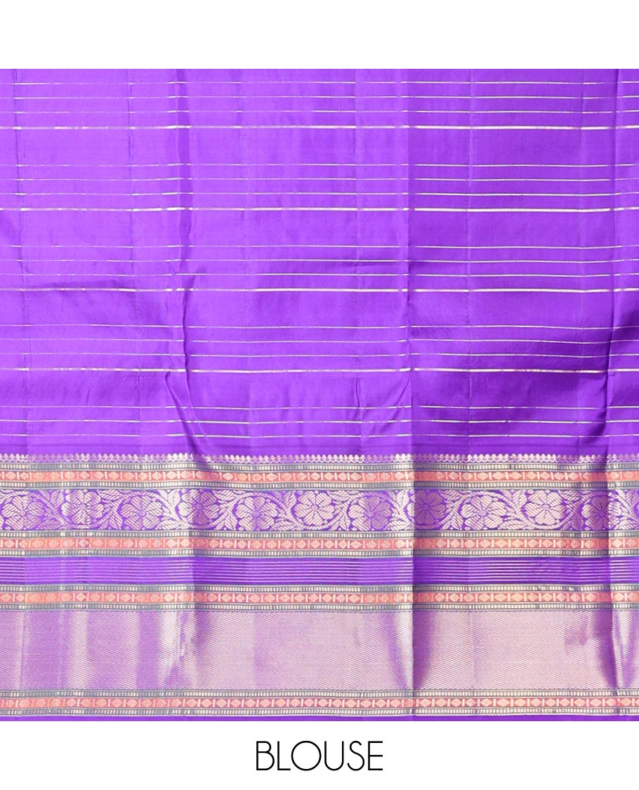 Yellow buttas enclosed with checked silk saree with contrast border of muthu,paun,banaras deisgn & intricate zari pallu