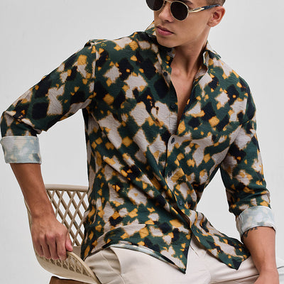 Dark Green Textured Abstract Shirt