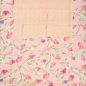 Light Peach Handloom Kanchipuram Silk Saree With Printed Border and Pallu