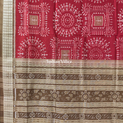 Maroon Tribal Pure Sambalpuri Bomkai Silk Saree