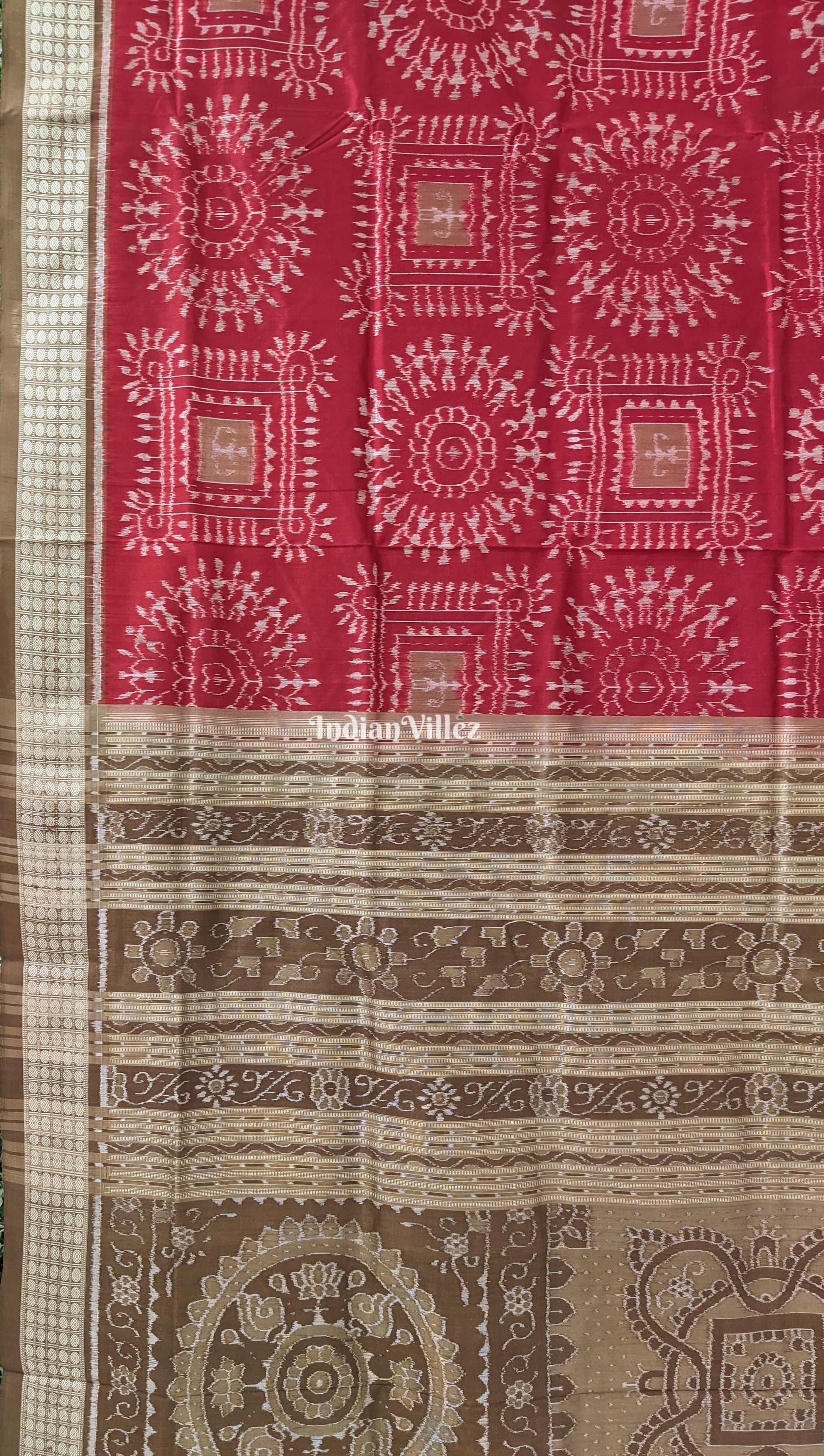 Maroon Tribal Pure Sambalpuri Bomkai Silk Saree