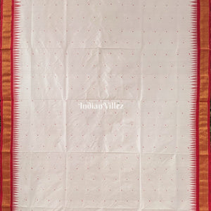 White Red Bomkai Sambalpuri Ikat Tissue Saree