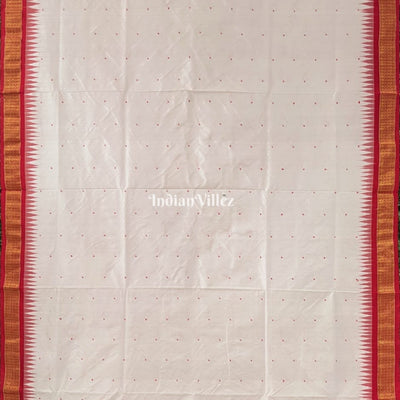 White Red Bomkai Sambalpuri Ikat Tissue Saree