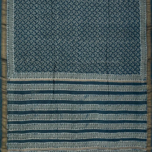 Navy Blue Woven Jaipur Cotton Saree With Printed Floral Motifs