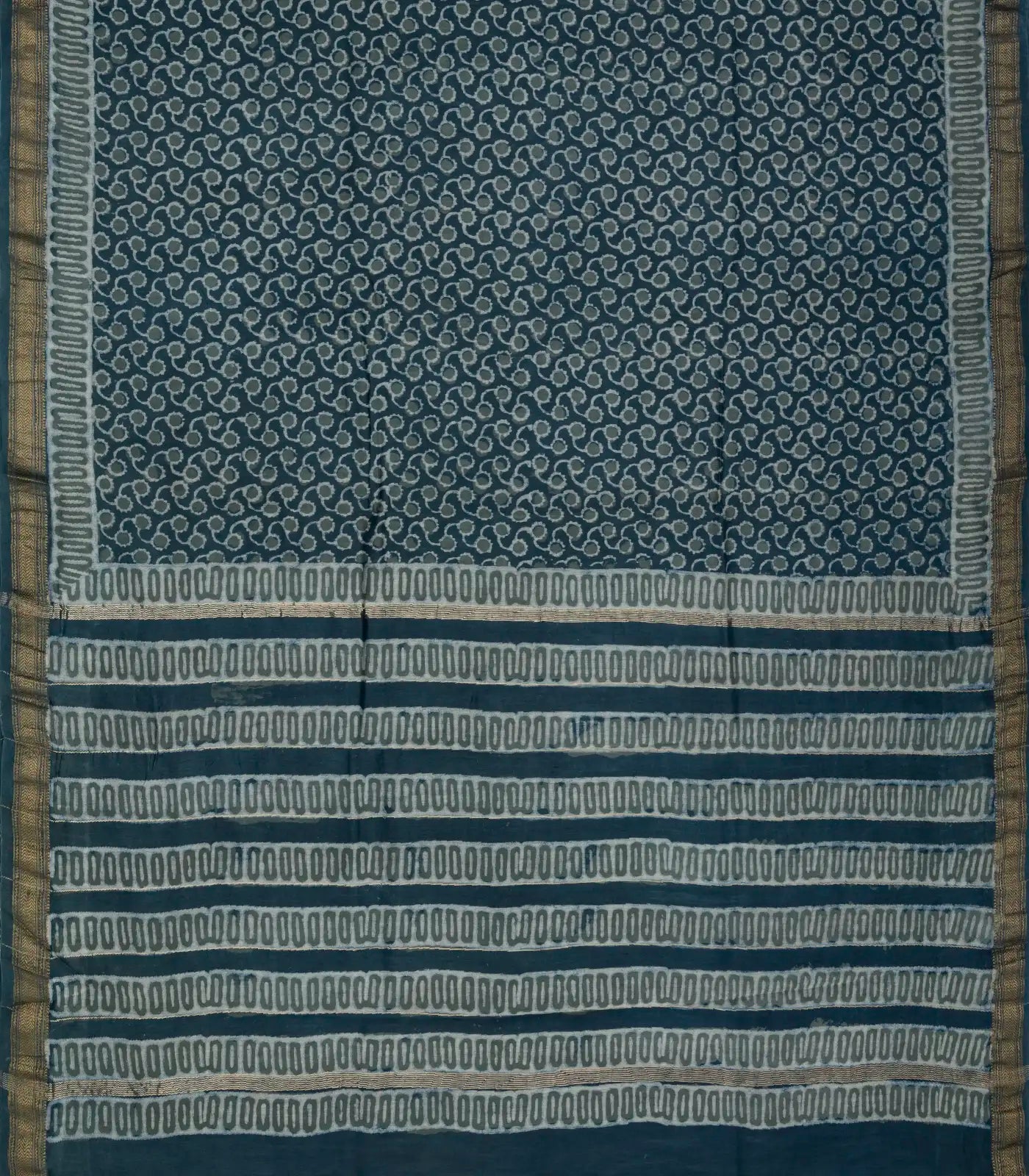 Navy Blue Woven Jaipur Cotton Saree With Printed Floral Motifs