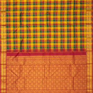 Multi Colour Handloom Kanchipuram Silk Saree With Checks