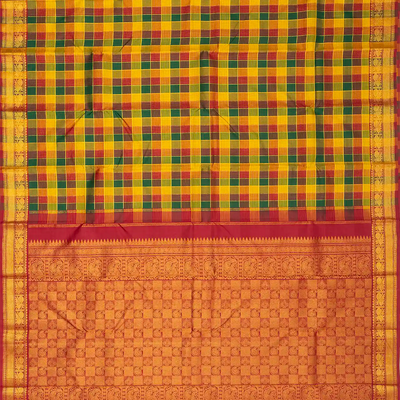 Multi Colour Handloom Kanchipuram Silk Saree With Checks