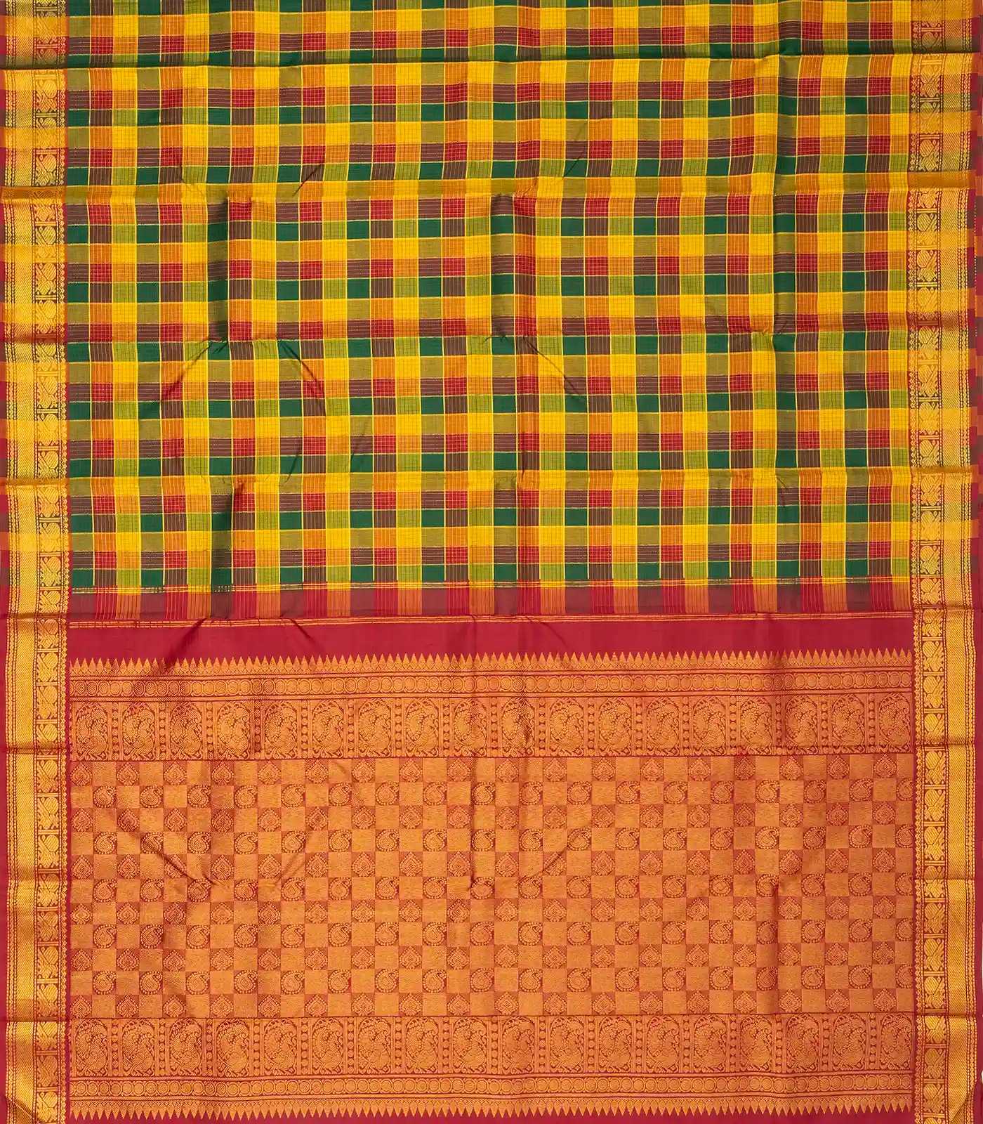 Multi Colour Handloom Kanchipuram Silk Saree With Checks