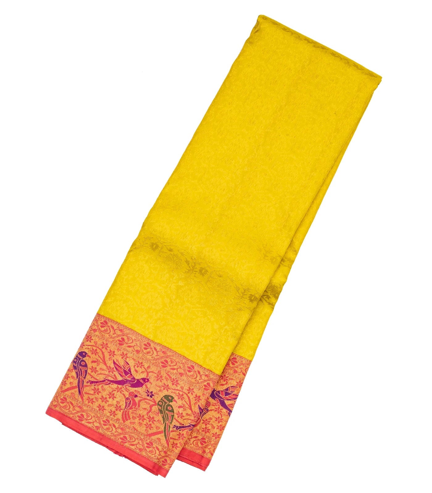 Lemon Yellow Handloom Kanchipuram Korvai Silk Saree With Meena Motifs