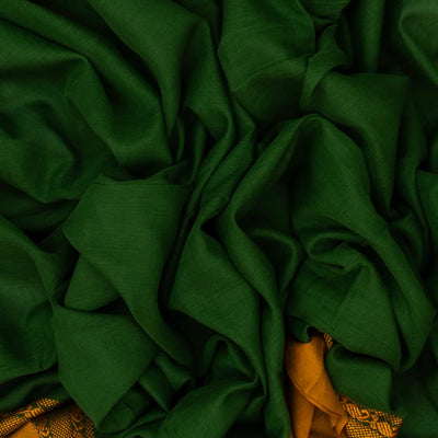 Dark Green Bengal Cotton Saree With Mustard Border