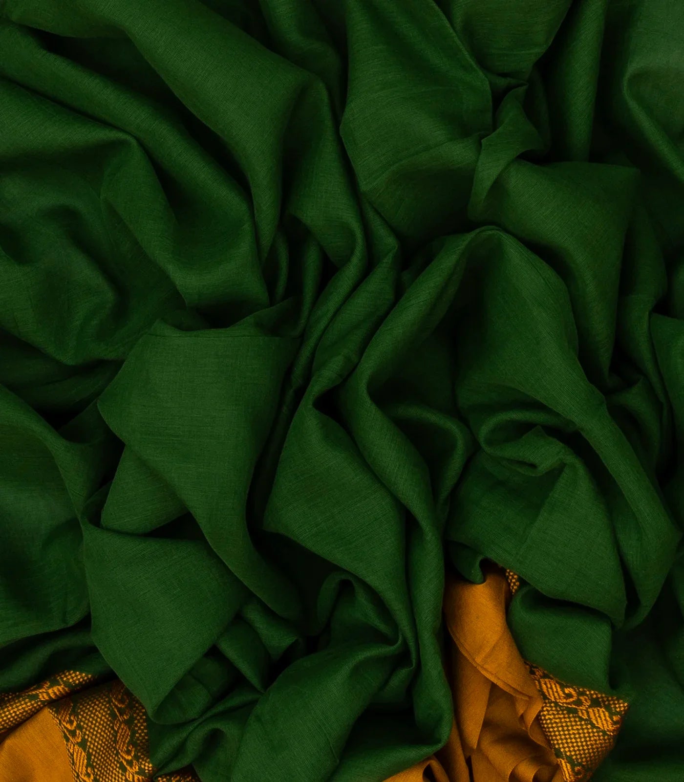 Dark Green Bengal Cotton Saree With Mustard Border