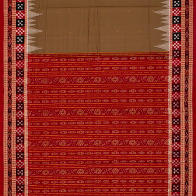 Taupe Handloom Orissa Cotton Saree With Button Buttas