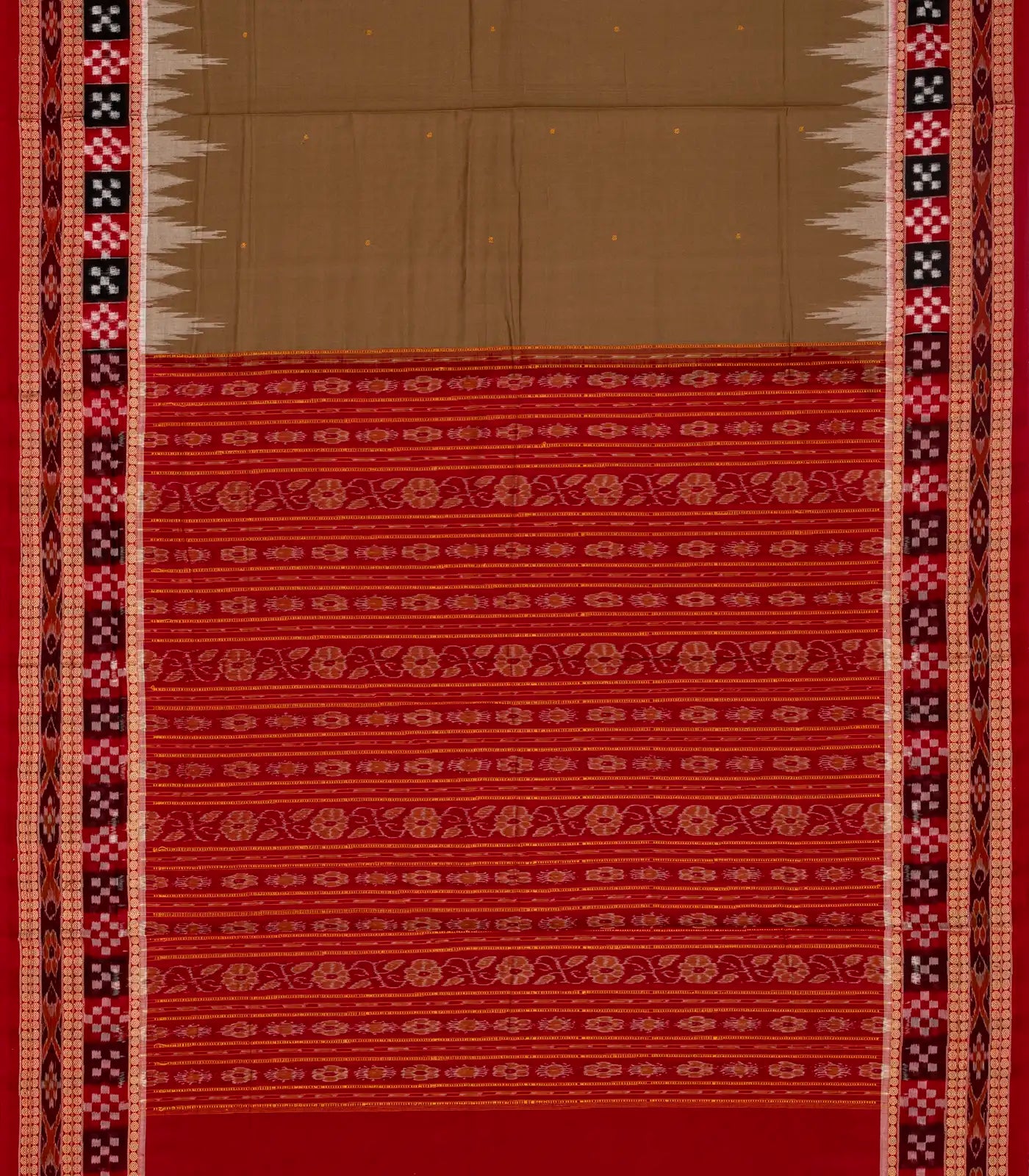 Taupe Handloom Orissa Cotton Saree With Button Buttas