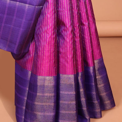Pink Muthu striped silk saree, contrast striped zari border & zari-enriched striped pallu