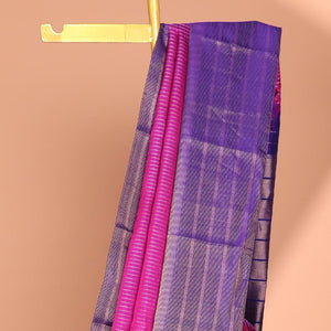 Pink Muthu striped silk saree, contrast striped zari border & zari-enriched striped pallu