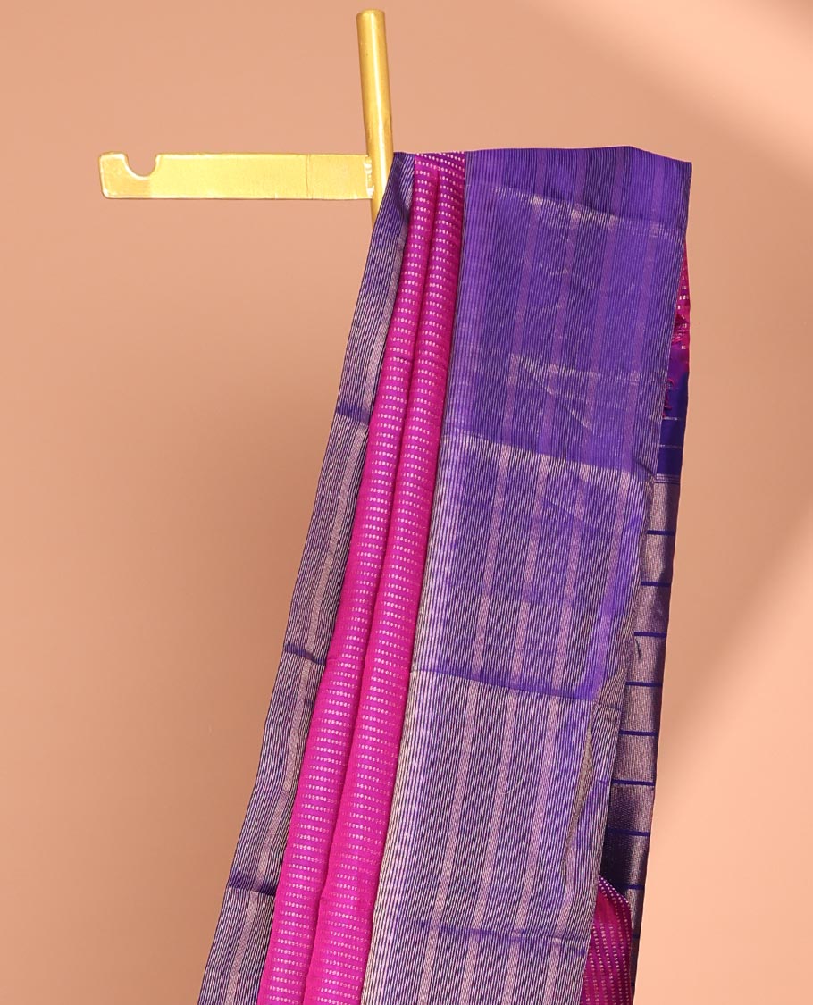Pink Muthu striped silk saree, contrast striped zari border & zari-enriched striped pallu