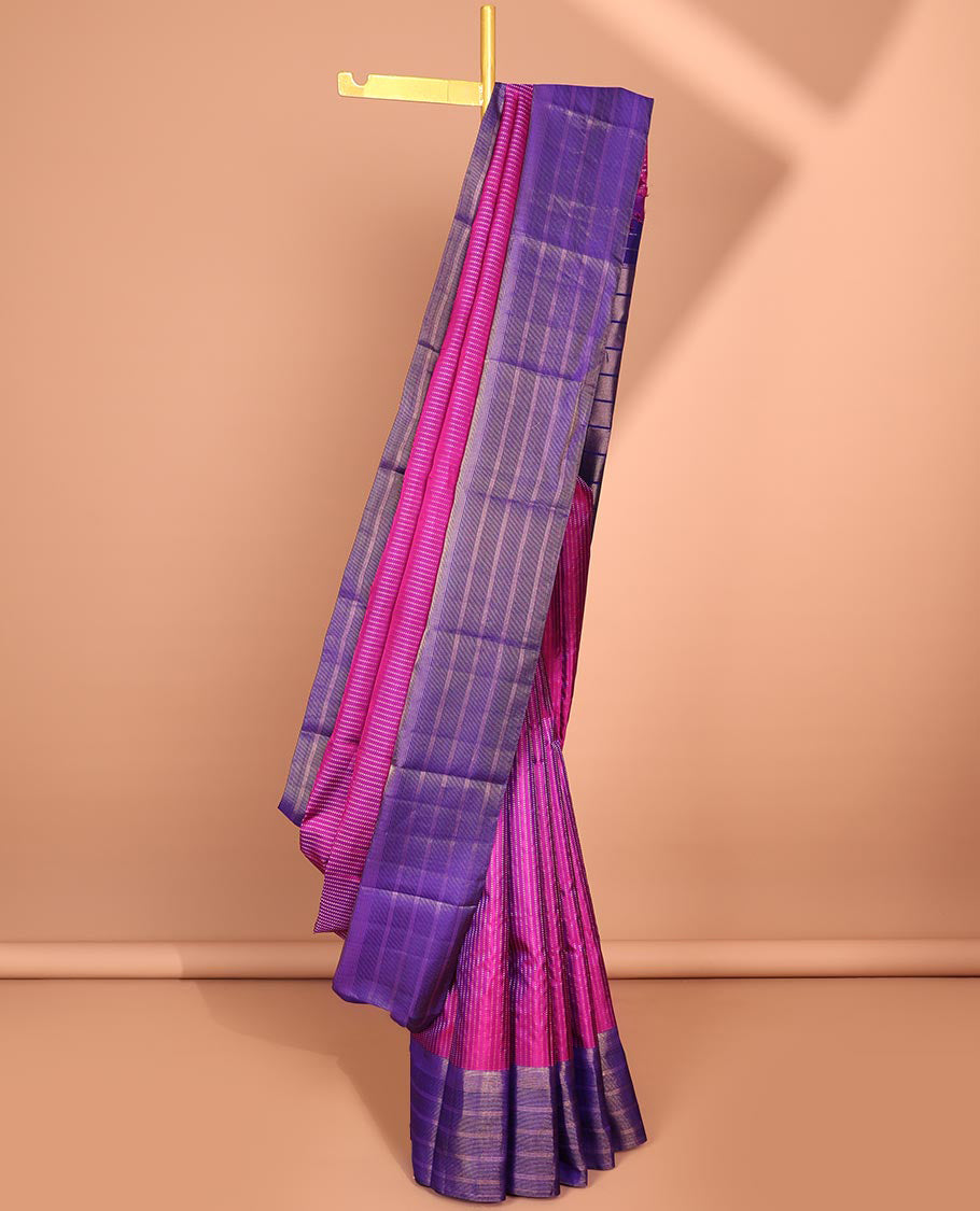 Pink Muthu striped silk saree, contrast striped zari border & zari-enriched striped pallu