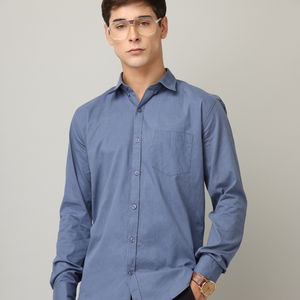 Frankshirt Blue Solid Tailored Fit Cotton Casual Shirt for Man